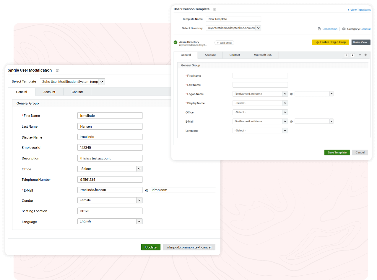 Easily create new users using our user creation template with ManageEngine Identity360