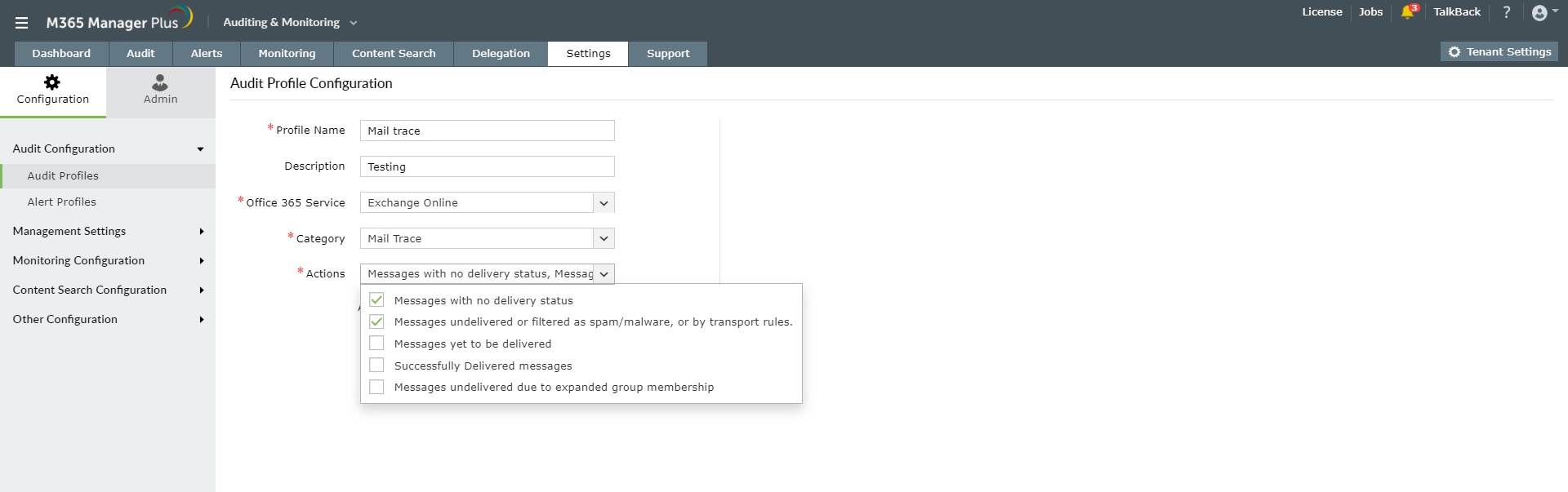 Configuration du profil d&rsquo;audit