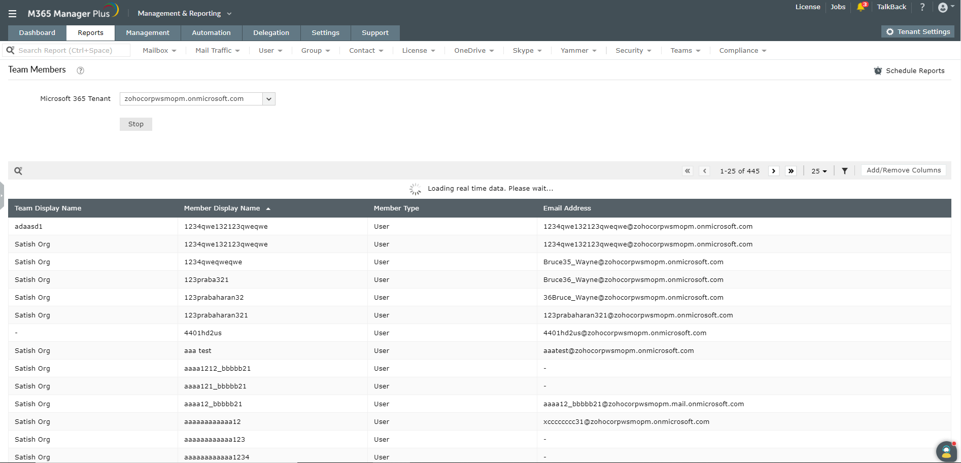Rapport Membres de l'&eacute;quipe
