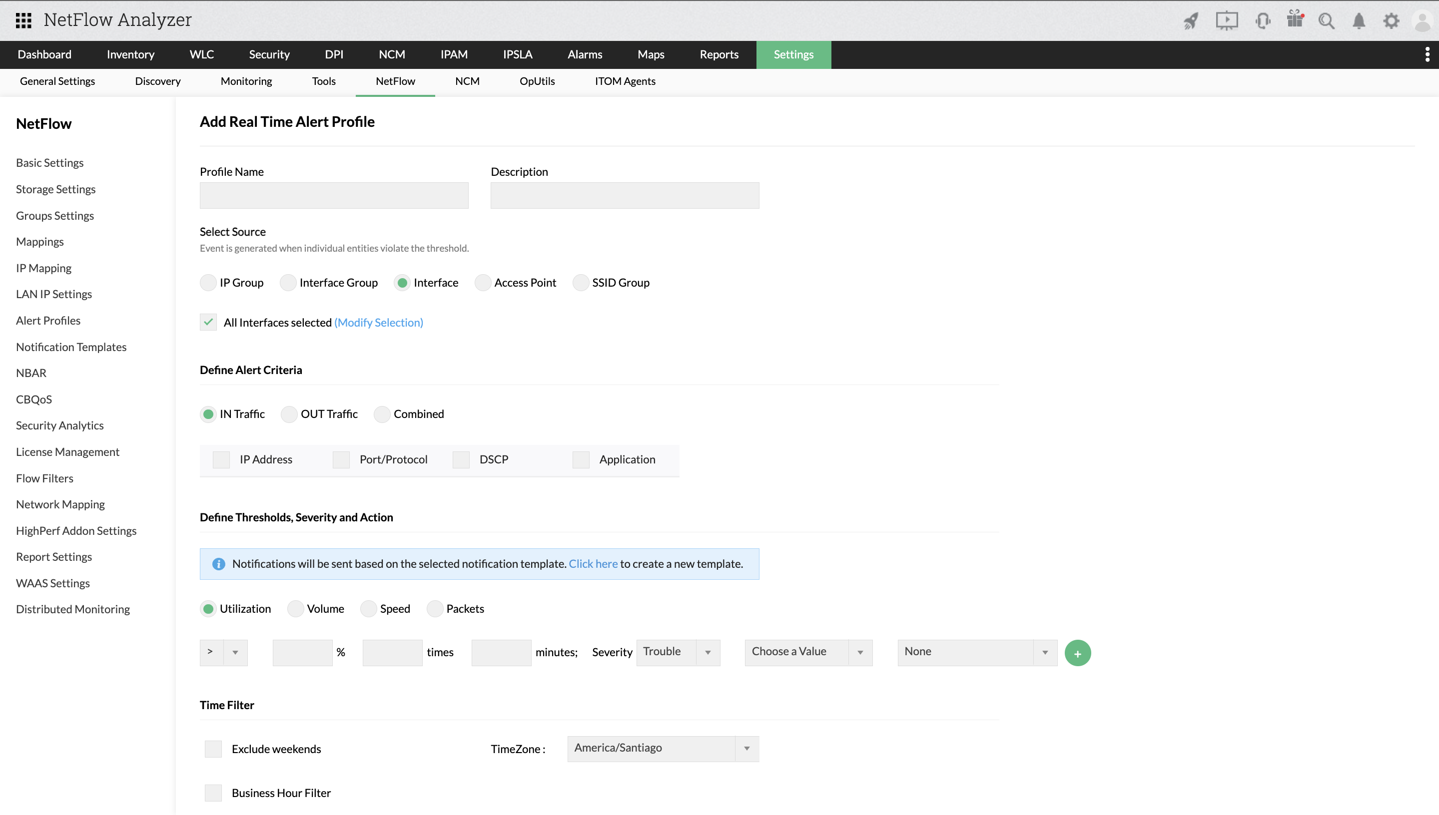 Threshold Based Alert - ManageEngine NetFlow Analyzer