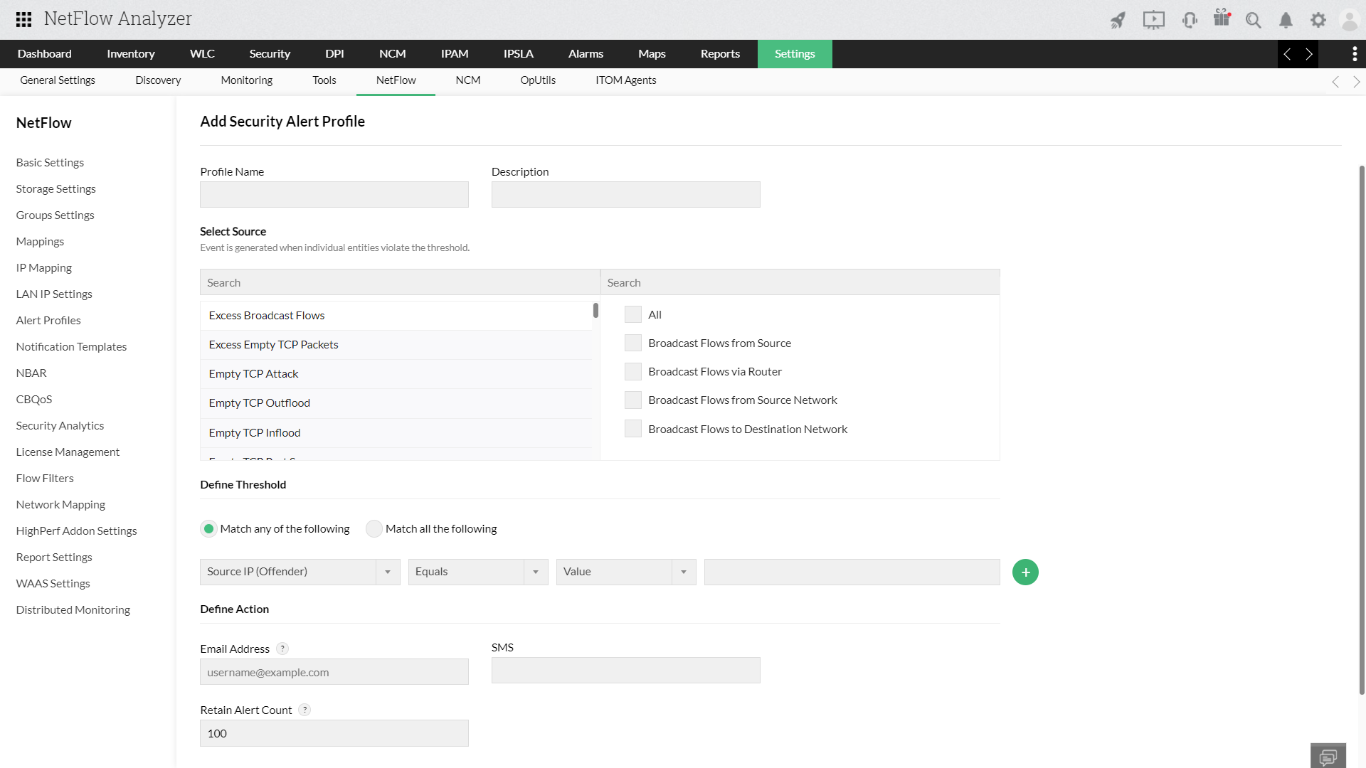 Threshold Based Alerts - ManageEngine NetFlow Analyzer