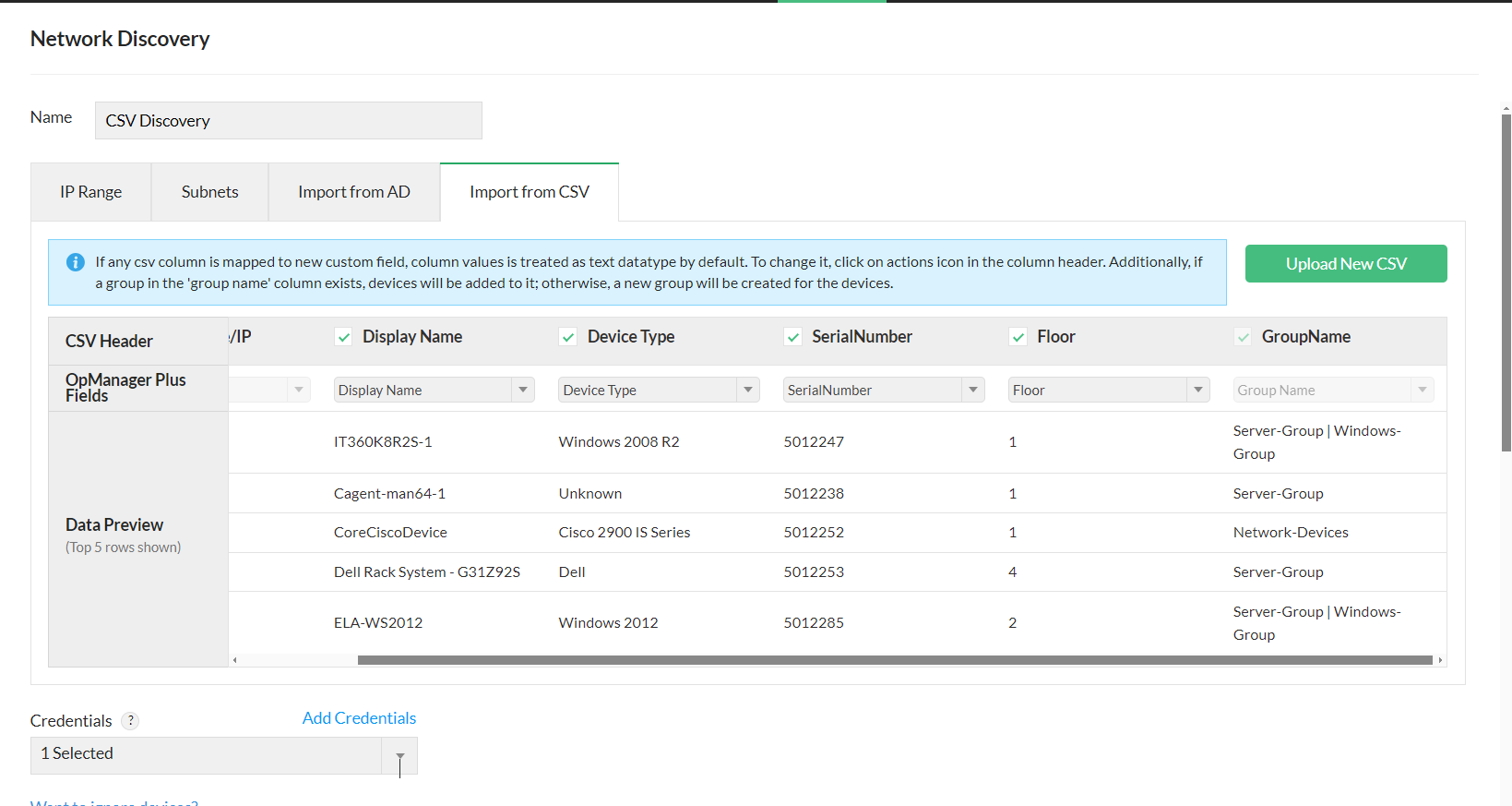 Grouping from CSV files- ManageEngine OpManager