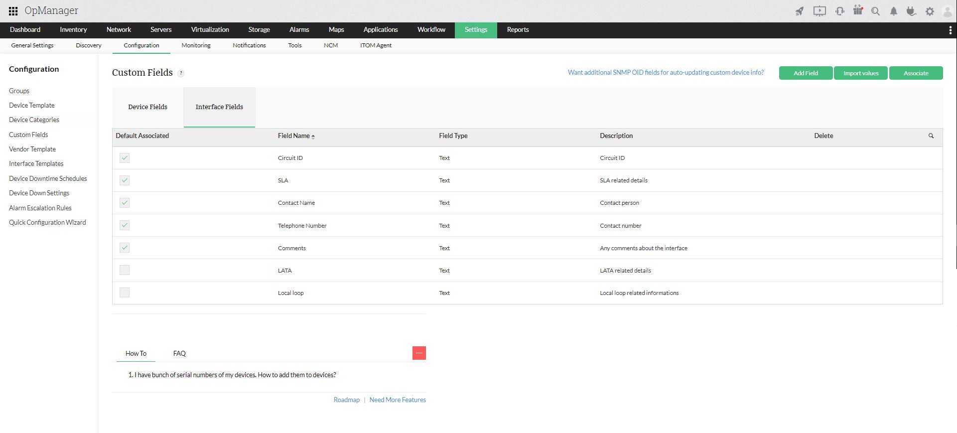 OpManager Interface Custom Fields