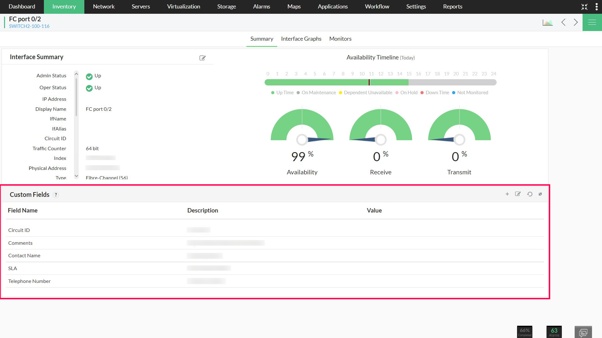 OpManager custom fields widget on interface snapshot page