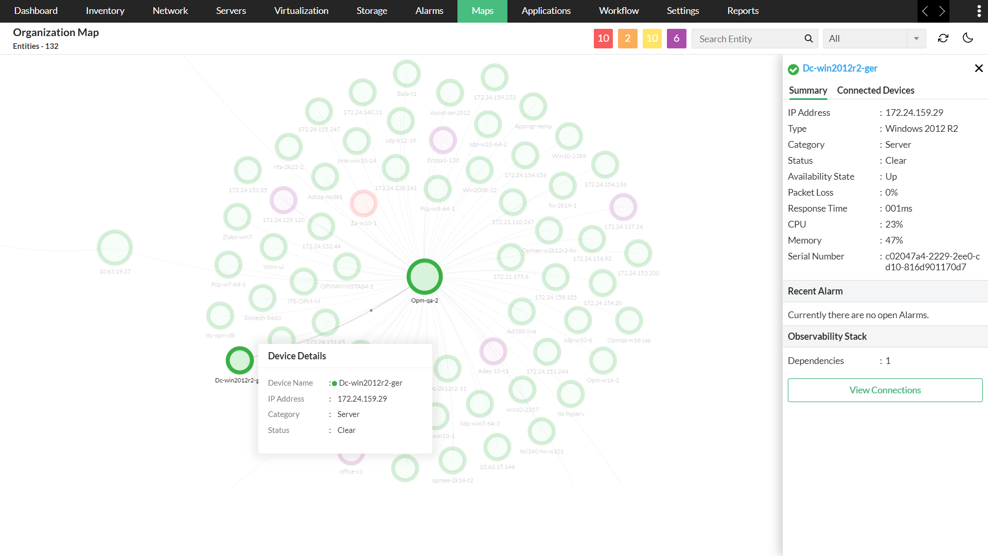 Organization Map Panel - ManageEngine OpManager