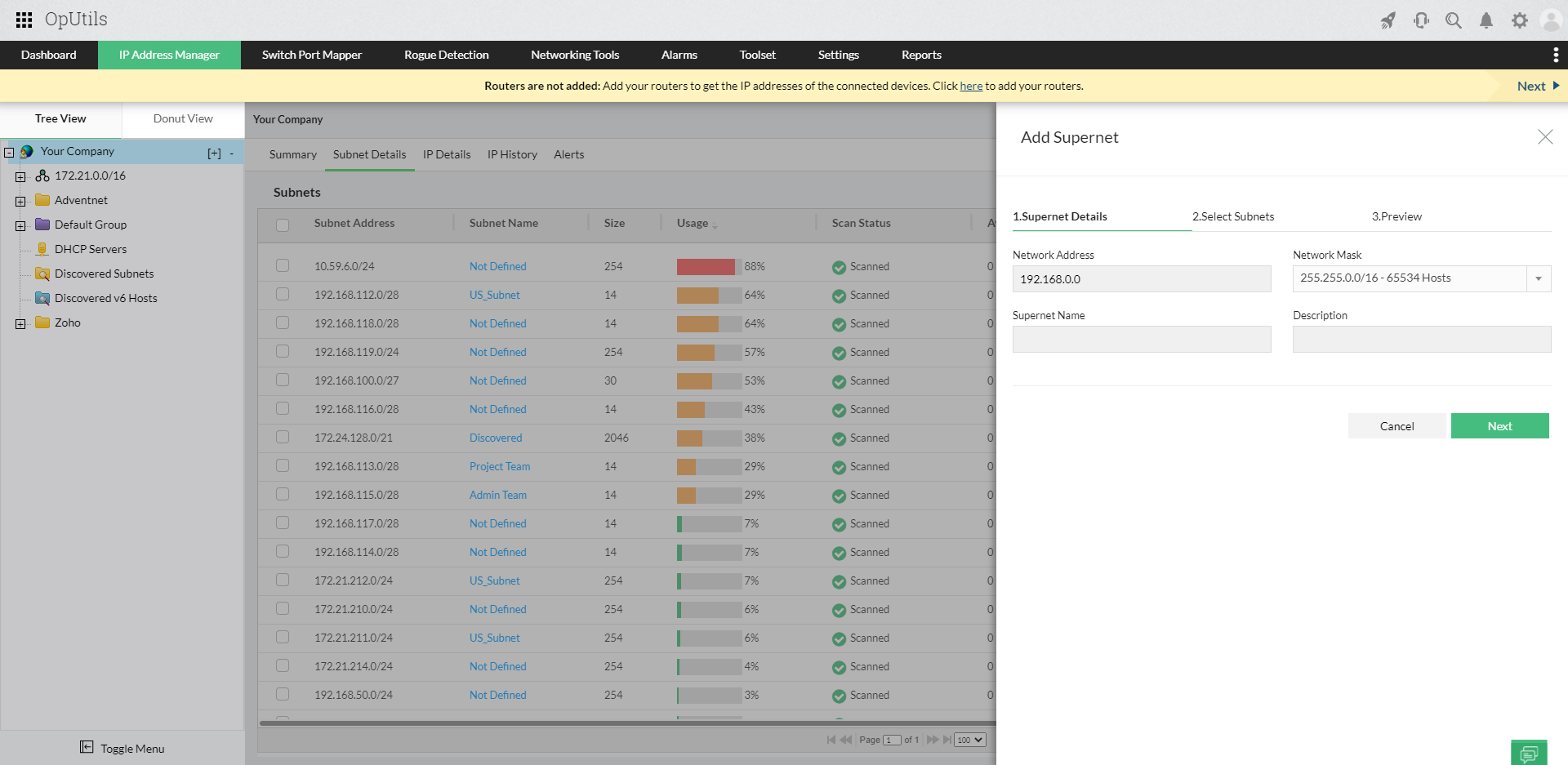 Supernet monitoring &ndash; ManageEngine OpUtils