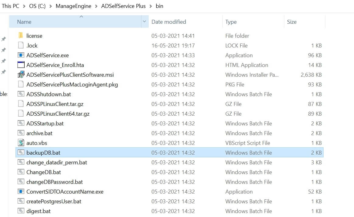 Backing up the ADSelfService Plus database