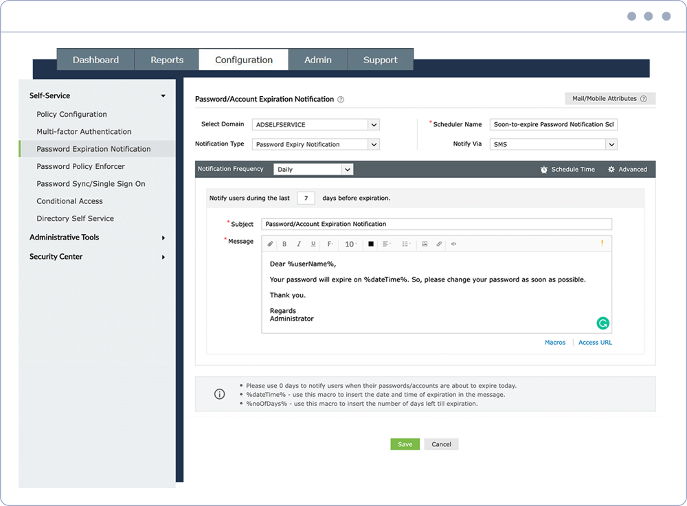 Notification d’expiration de mot de passe