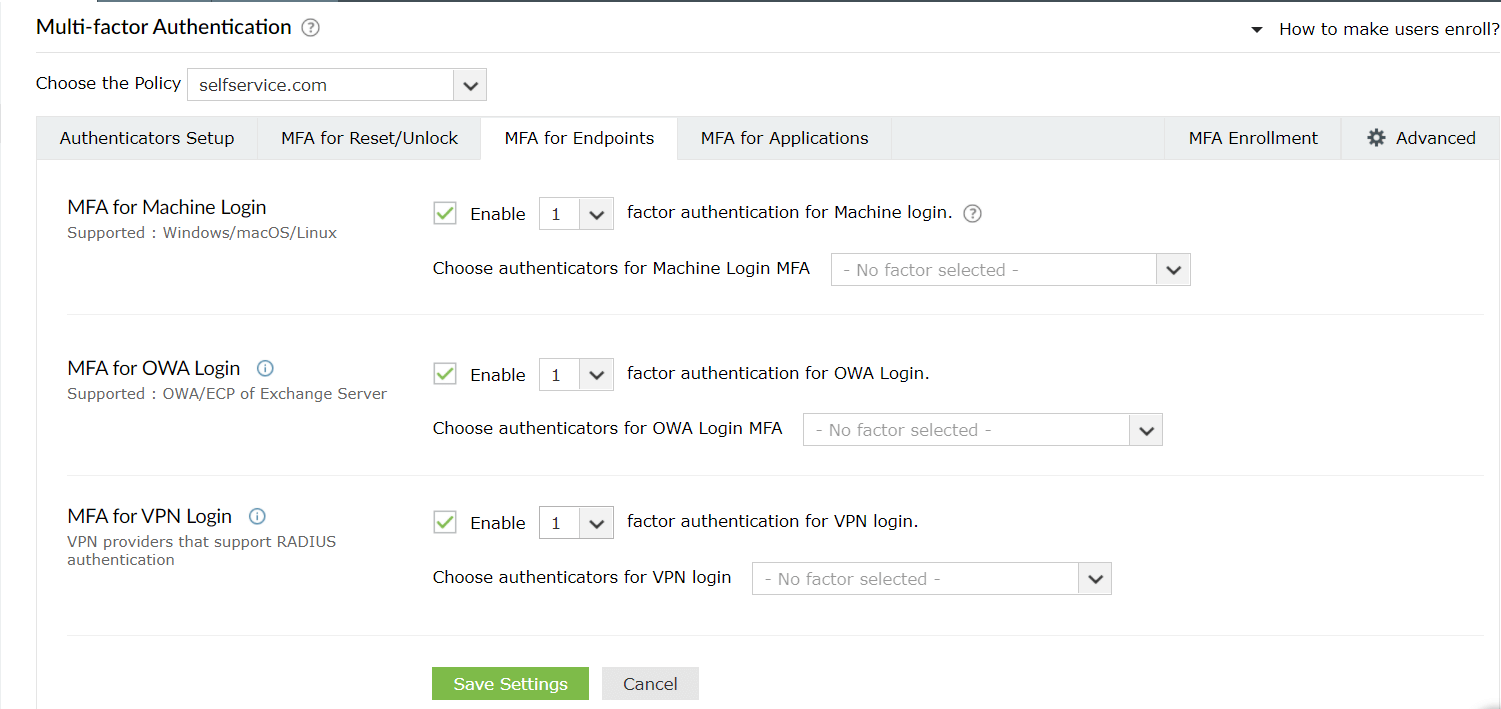 Steps to enable MFA for ADSelfService Plus Steps to enable MFA for ADSelfService Plus