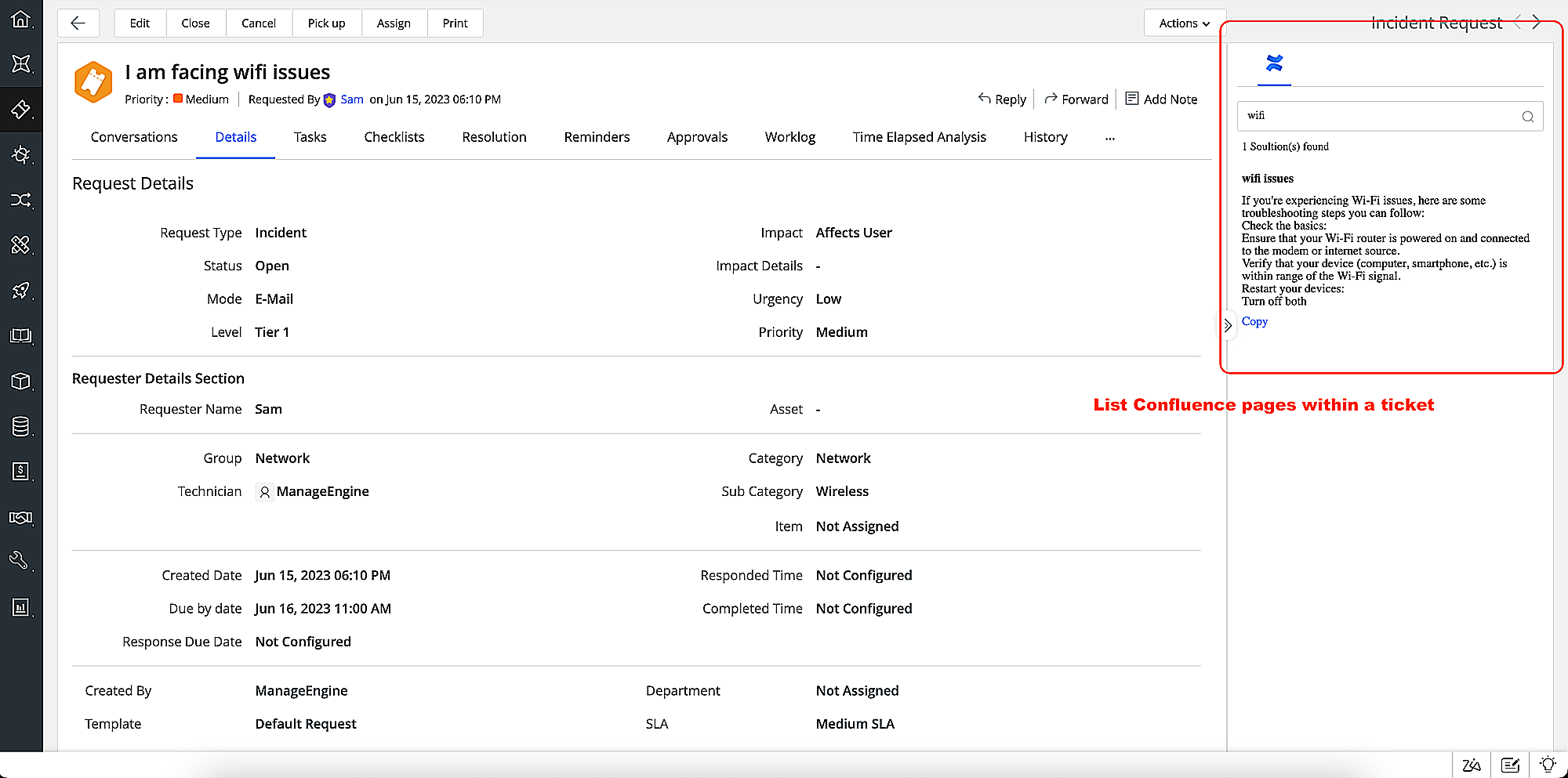 Confluence extension with ServiceDesk Plus Cloud