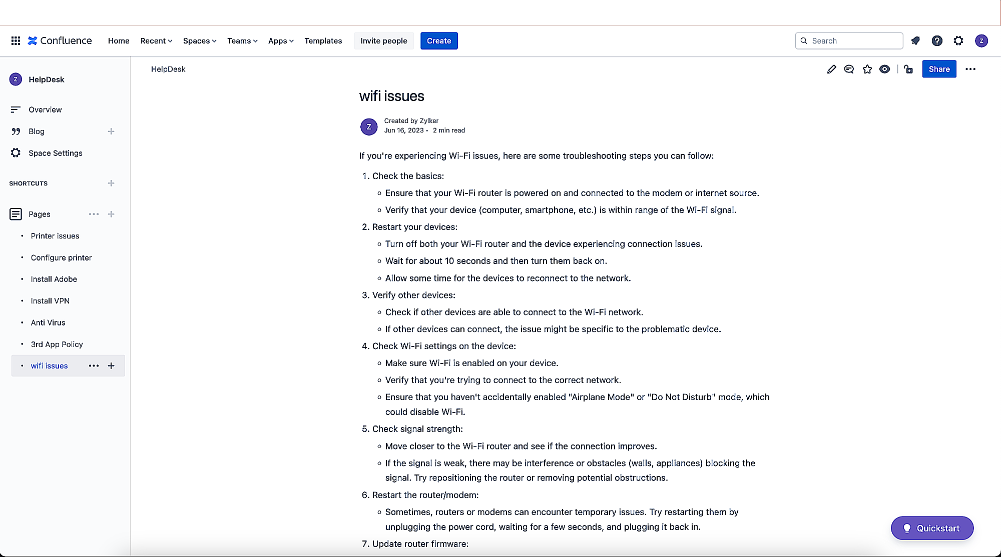 Confluence knowledge base article template