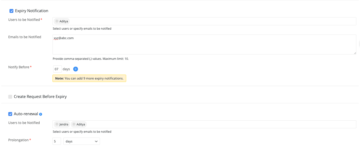 Expiry notification customization