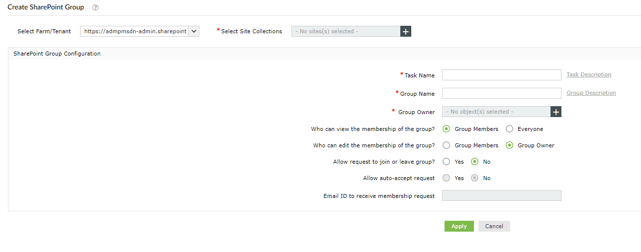 An image showing SharePoint Online group creation using SharePoint Manager Plus