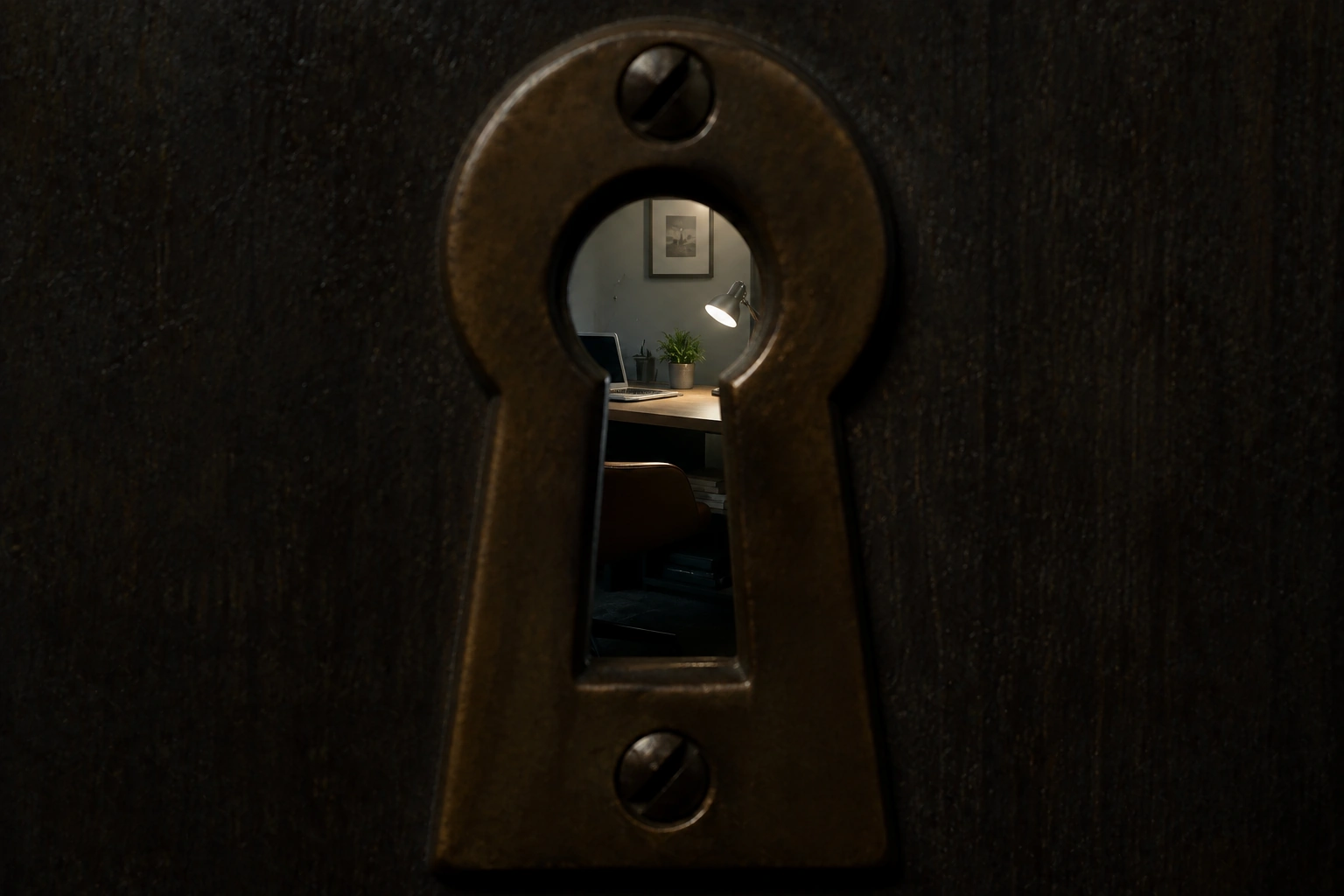 The limited visibility in AI workload observability A brown keyhole looking into a room with a desk and lamp