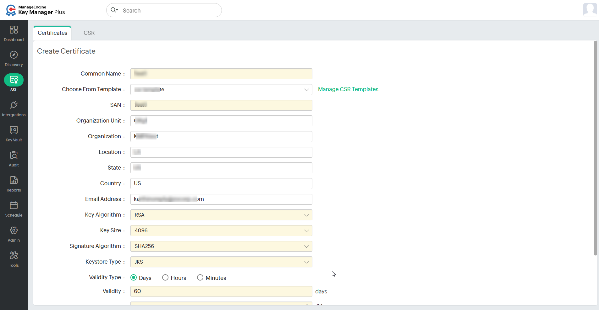 Creating Self-Signed Certificates in Key Manager Plus Cloud
