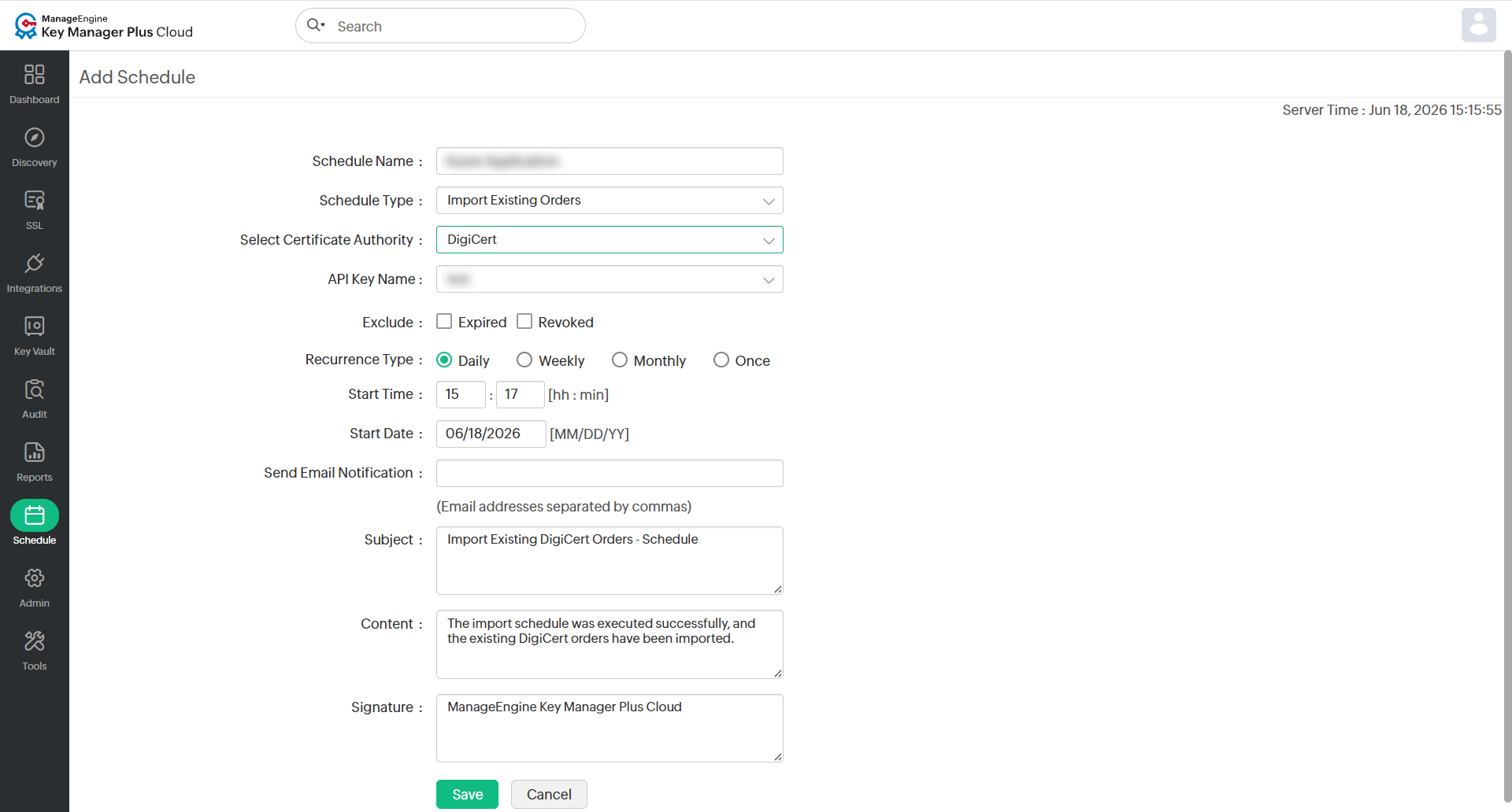 Managing SSL Schedules in Key Manager Plus Cloud