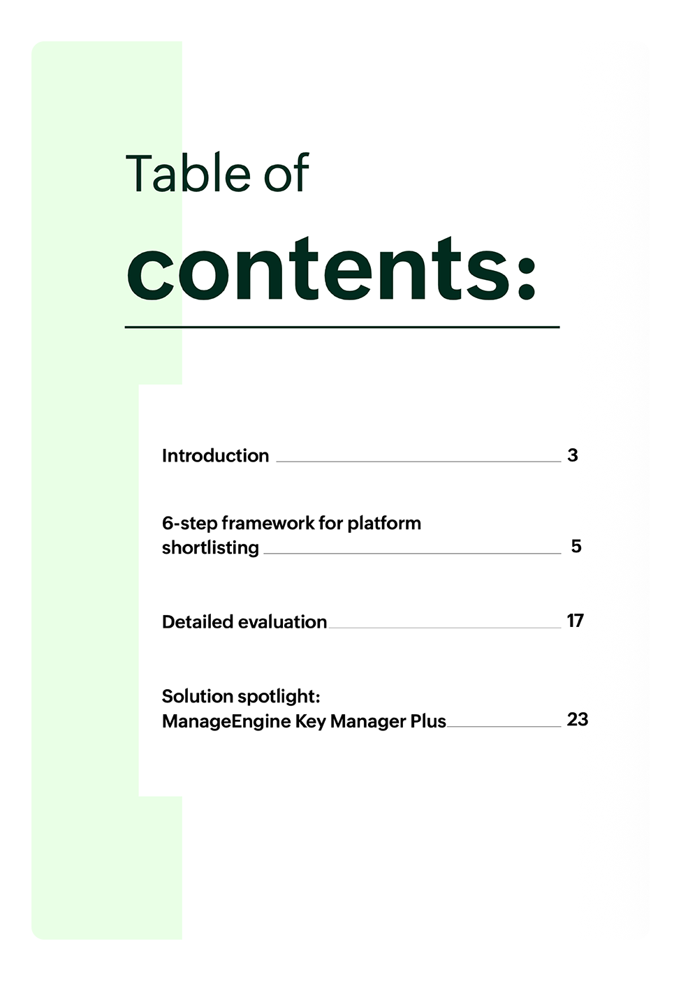 Buyer's guide — table of contents