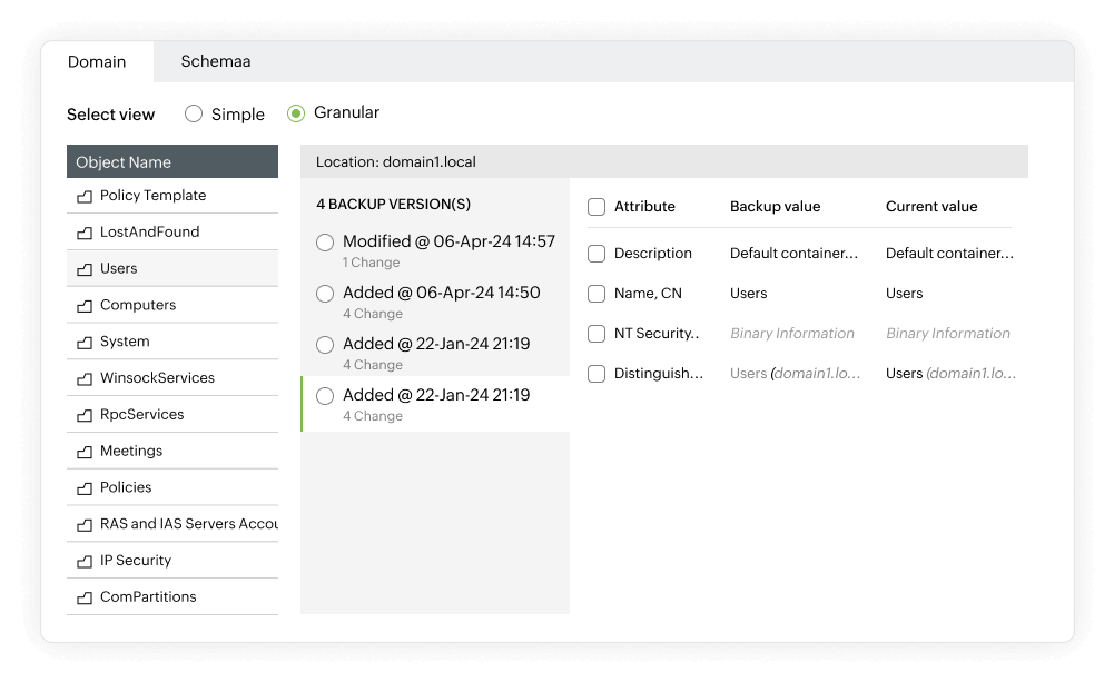 Achieve granular Active Directory backup and restoration