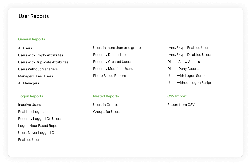 Gain comprehensive reports on AD