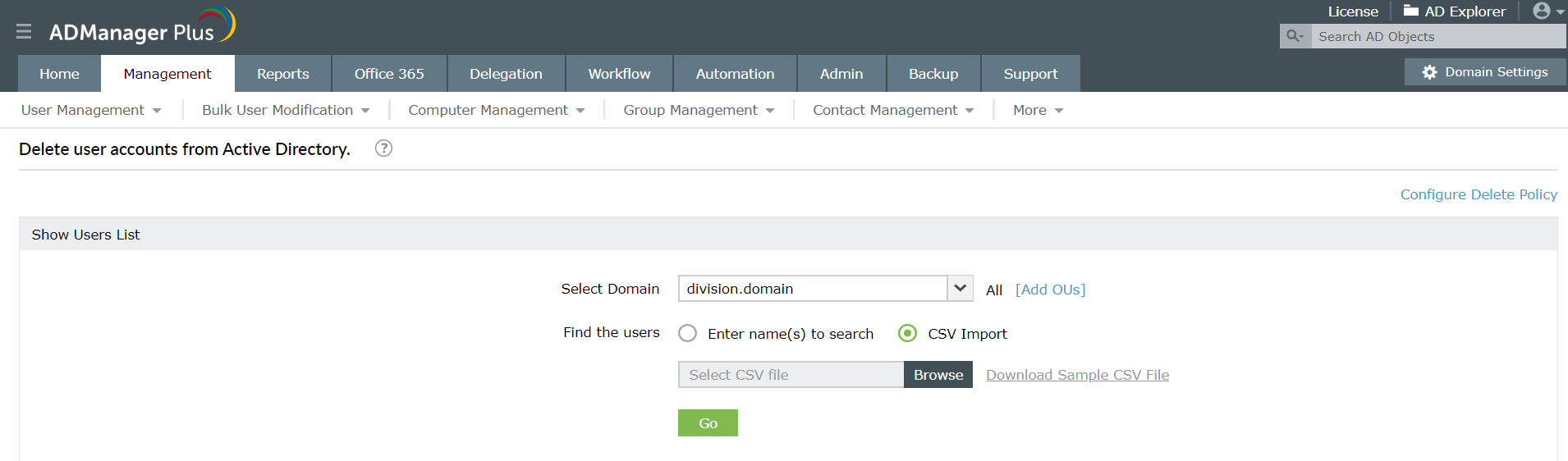 Delete active directory users