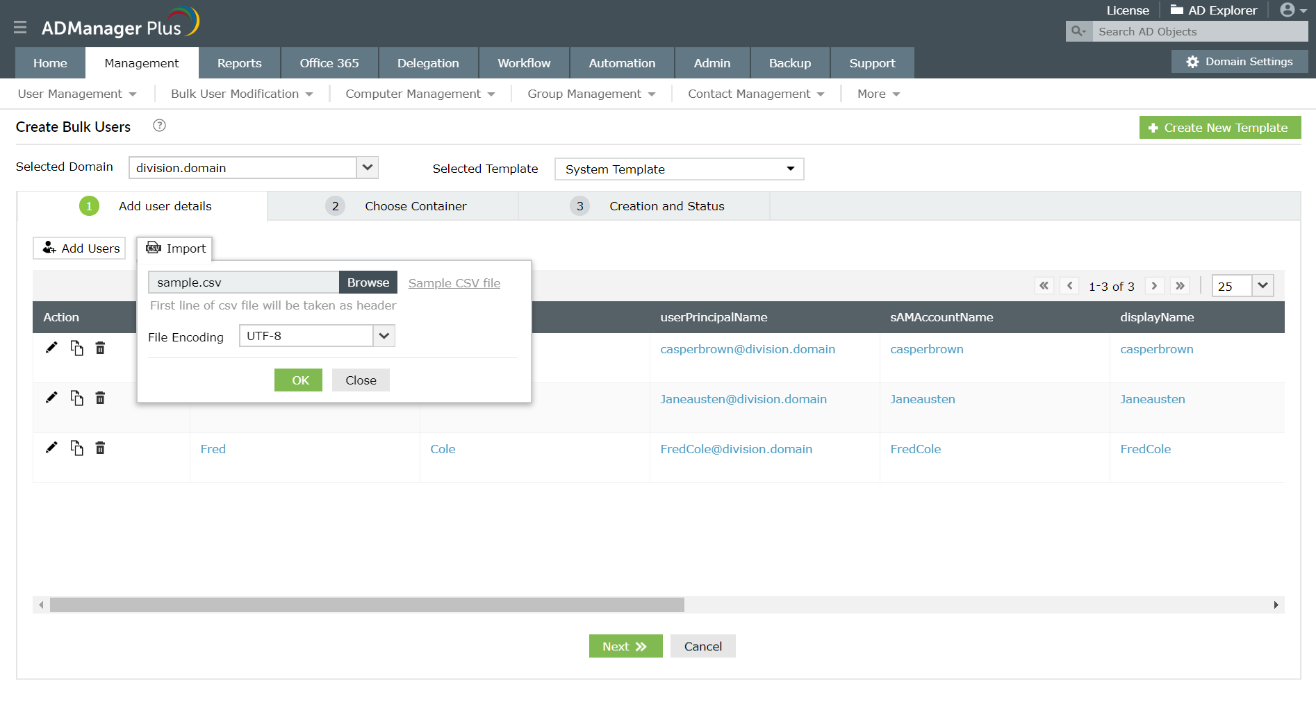 Importing AD users from CSV