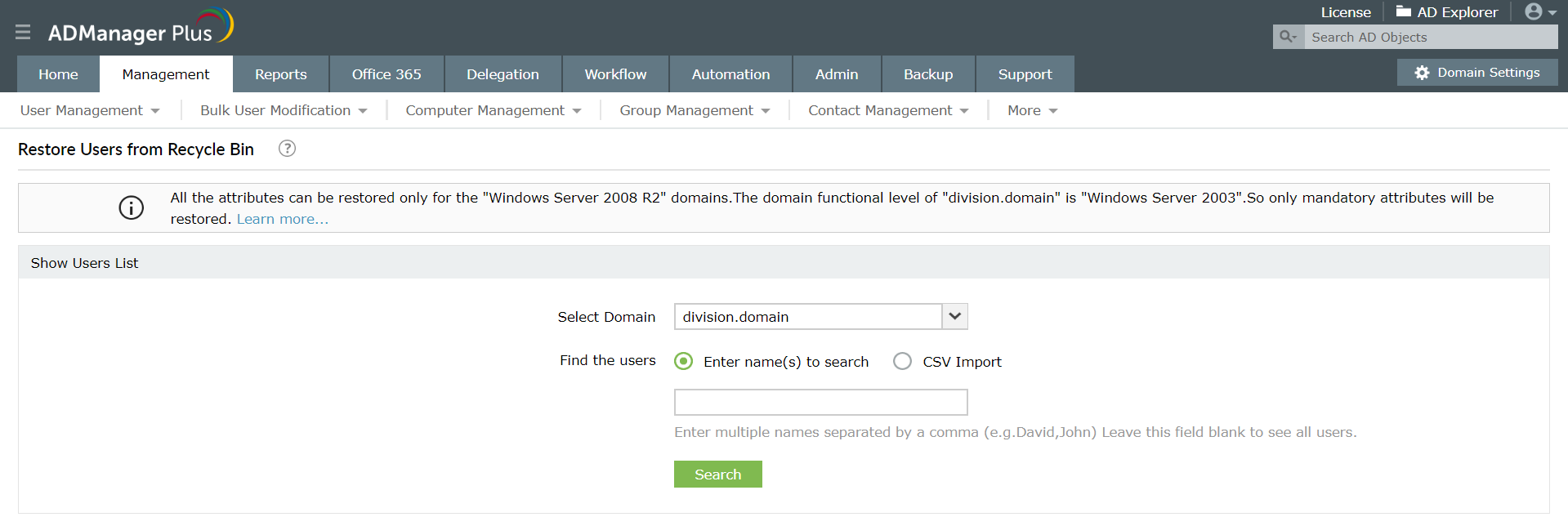 Active directory restore deleted users