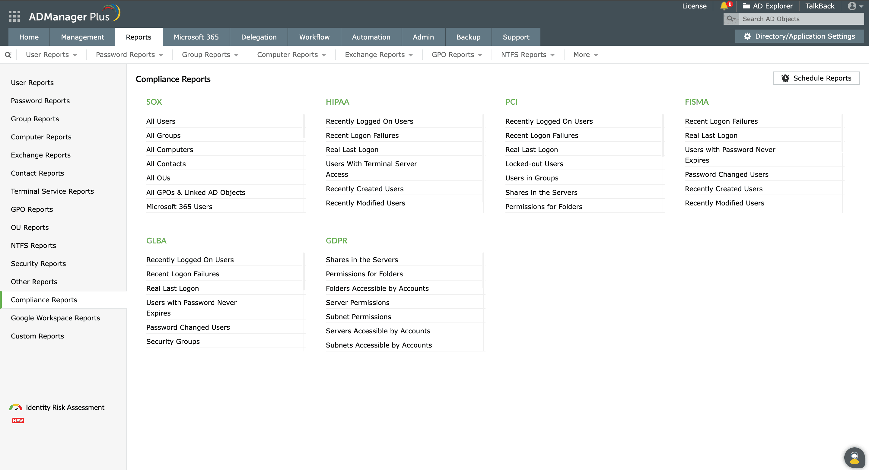 Compliance-ready Active Directory reports in ADManager Plus.