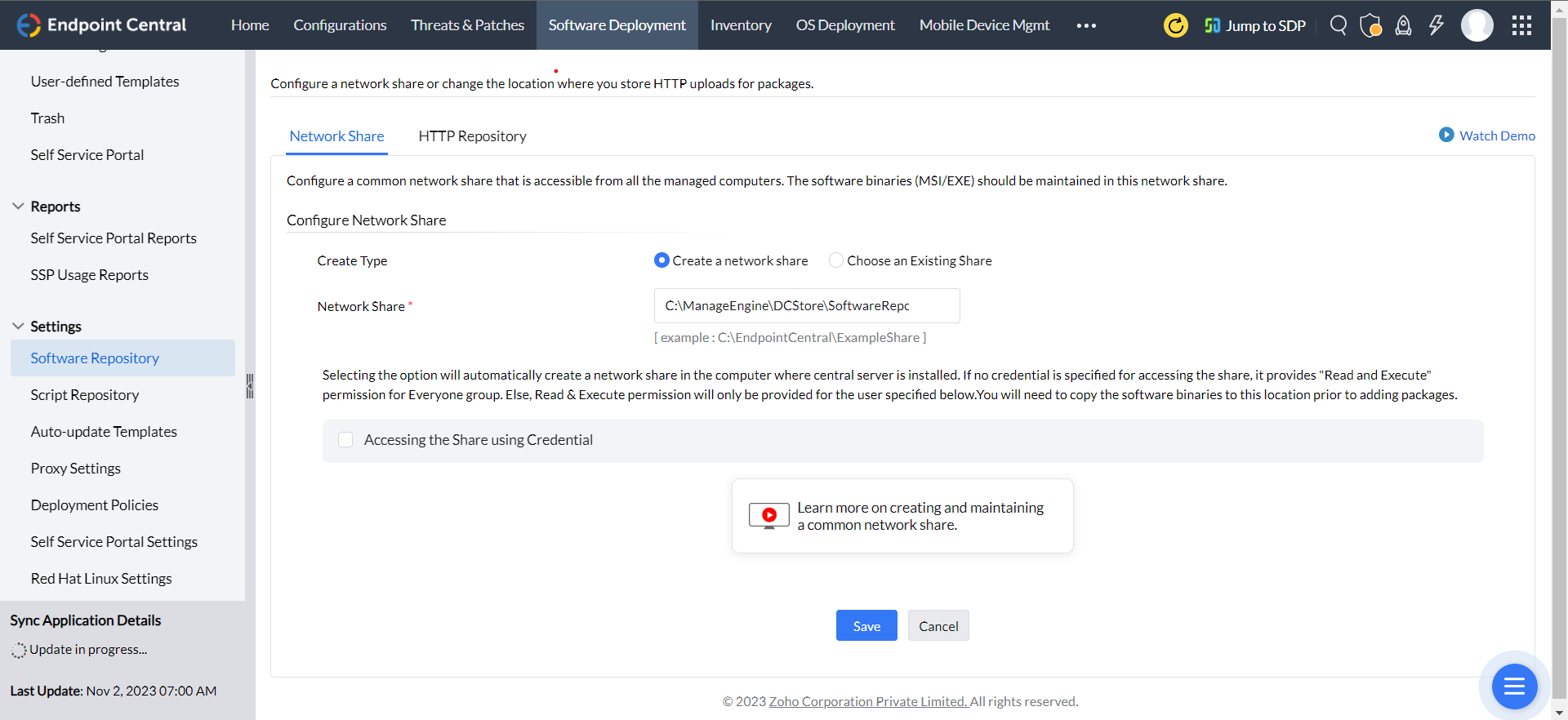 software distribution folder - ManageEngine Endpoint Central