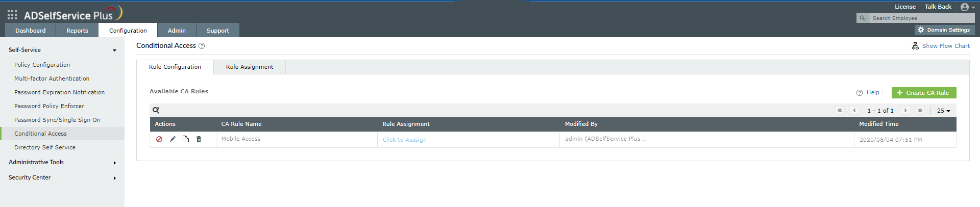 Steps to configure conditional access MFA rules in ADSelfService Plus.