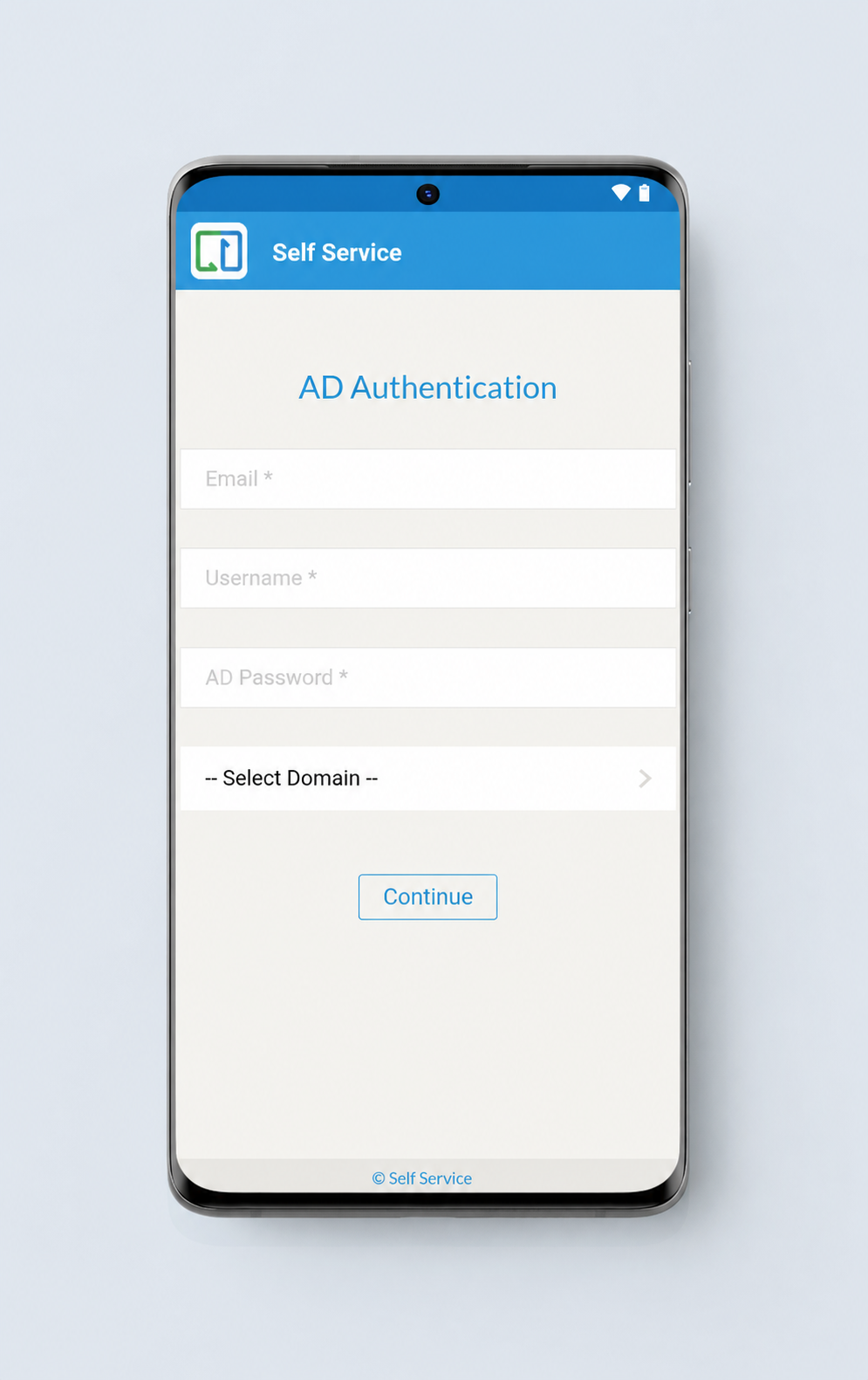 User self-assignment screen during Zero Touch Enrollment requiring Active Directory credentials