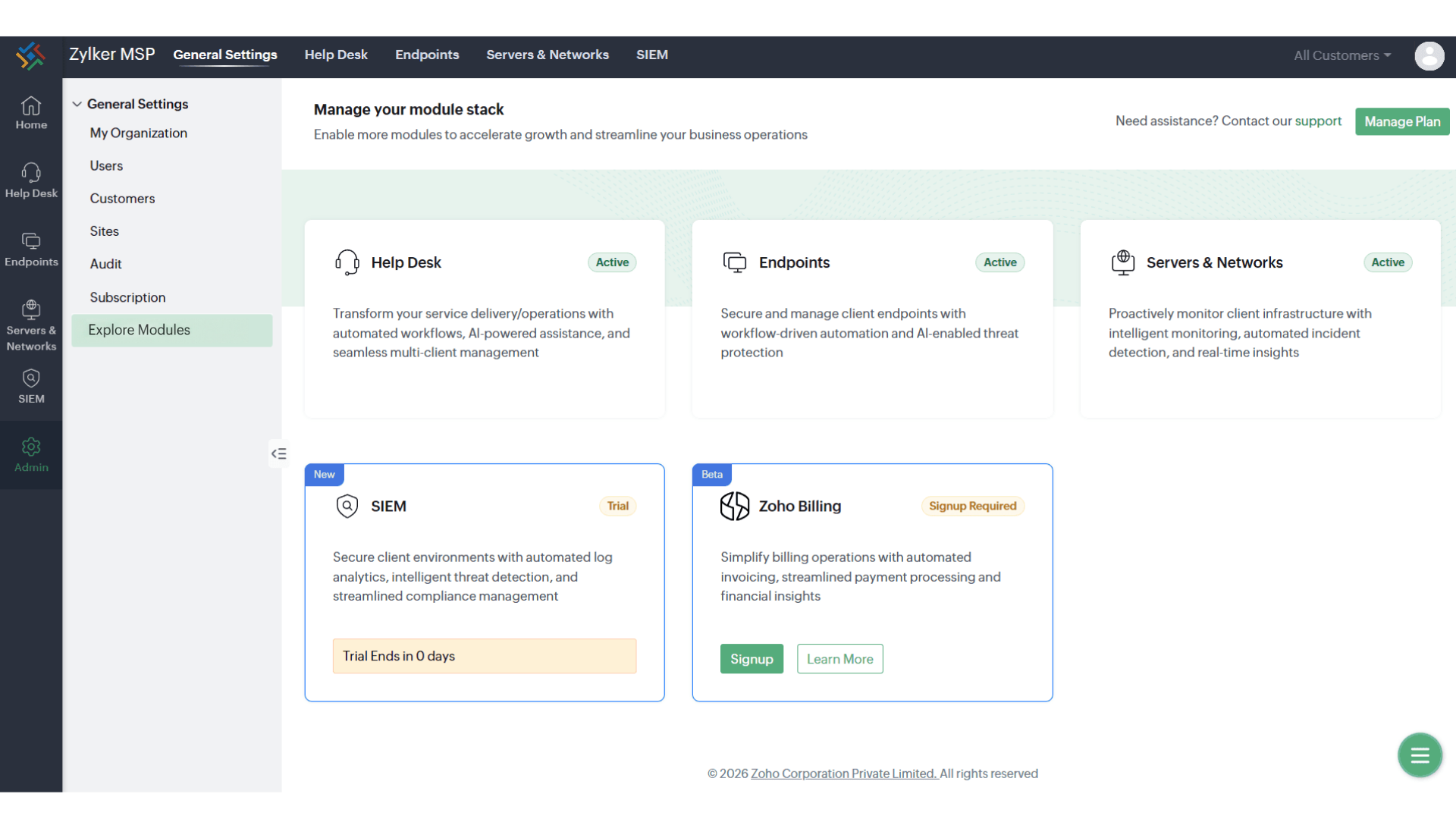 Navigate to Zoho Billing