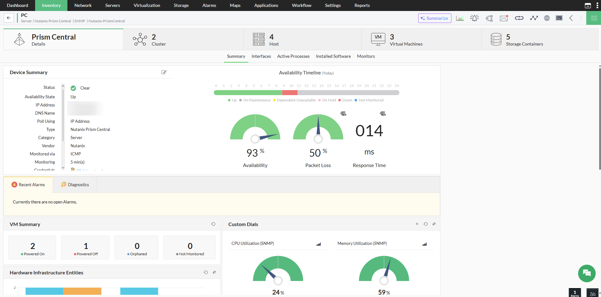 Nutanix Prism Central Snapshot Page | ManageEngine OpManager