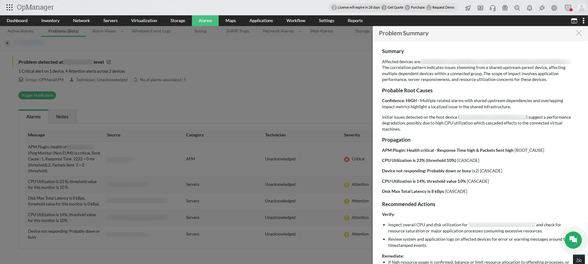 Analyse with AI: Problem Summary panel for APM plugin in OpManager