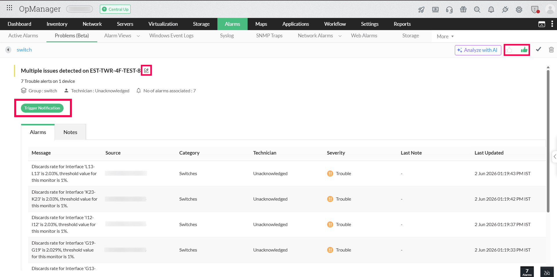 Event Correlation in OpManager: Probelem Tab