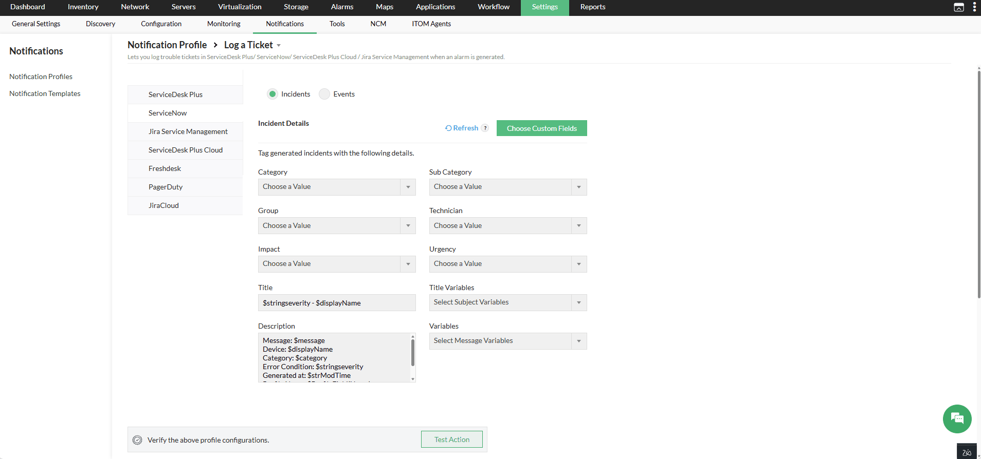 Integrate OpManager with ServiceNow
