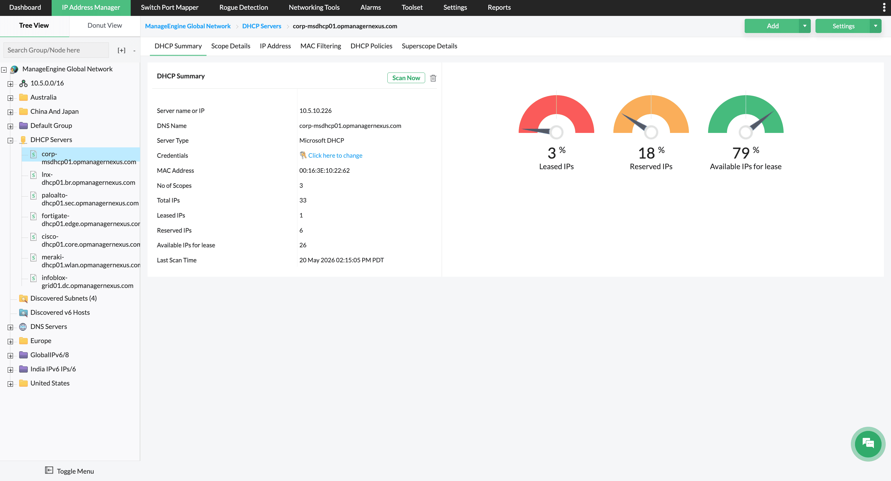 DHCP insights - ManageEngine OpUtils