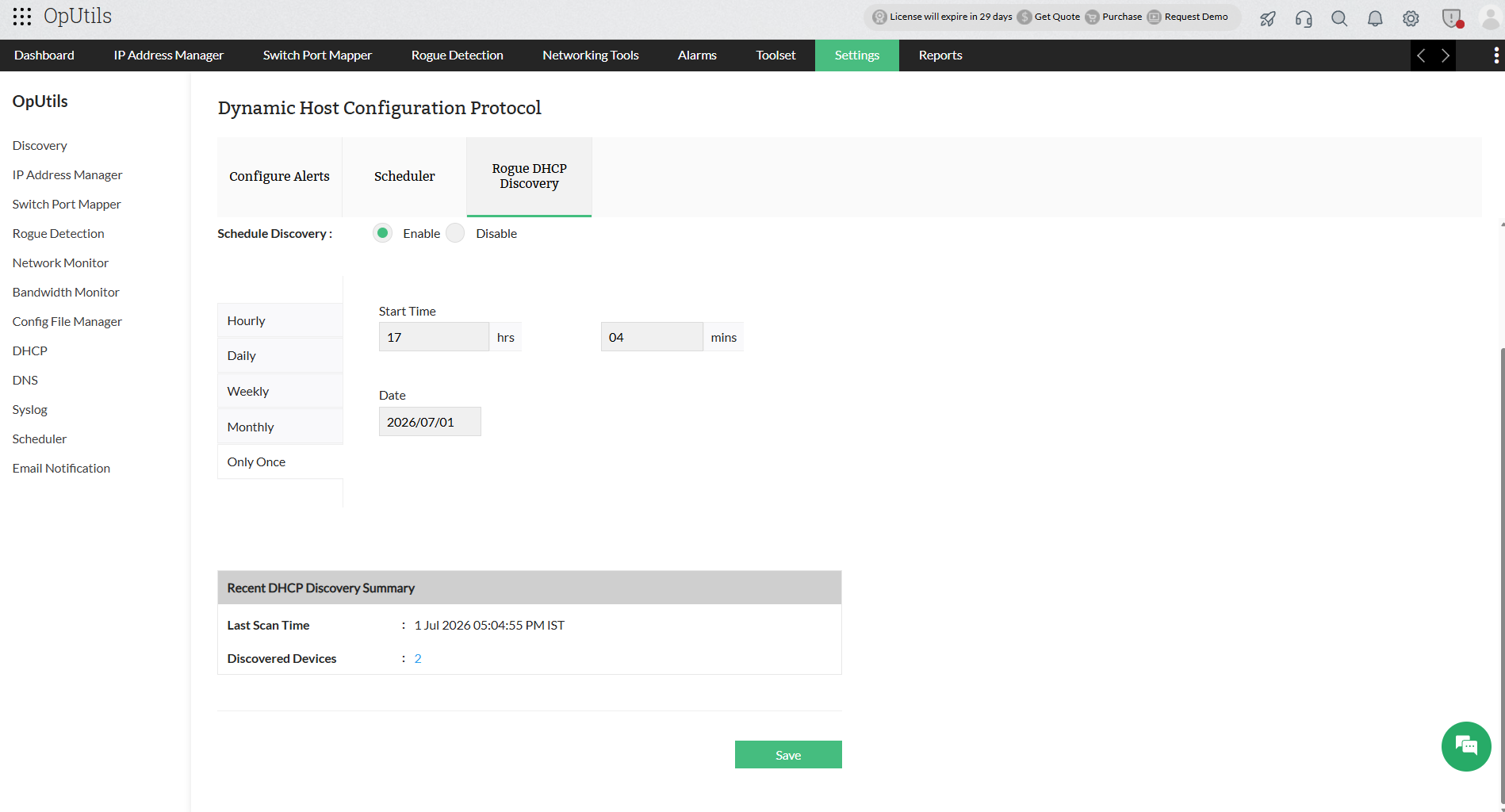 Rogue DHCP Discovery - ManageEngine OpUtils