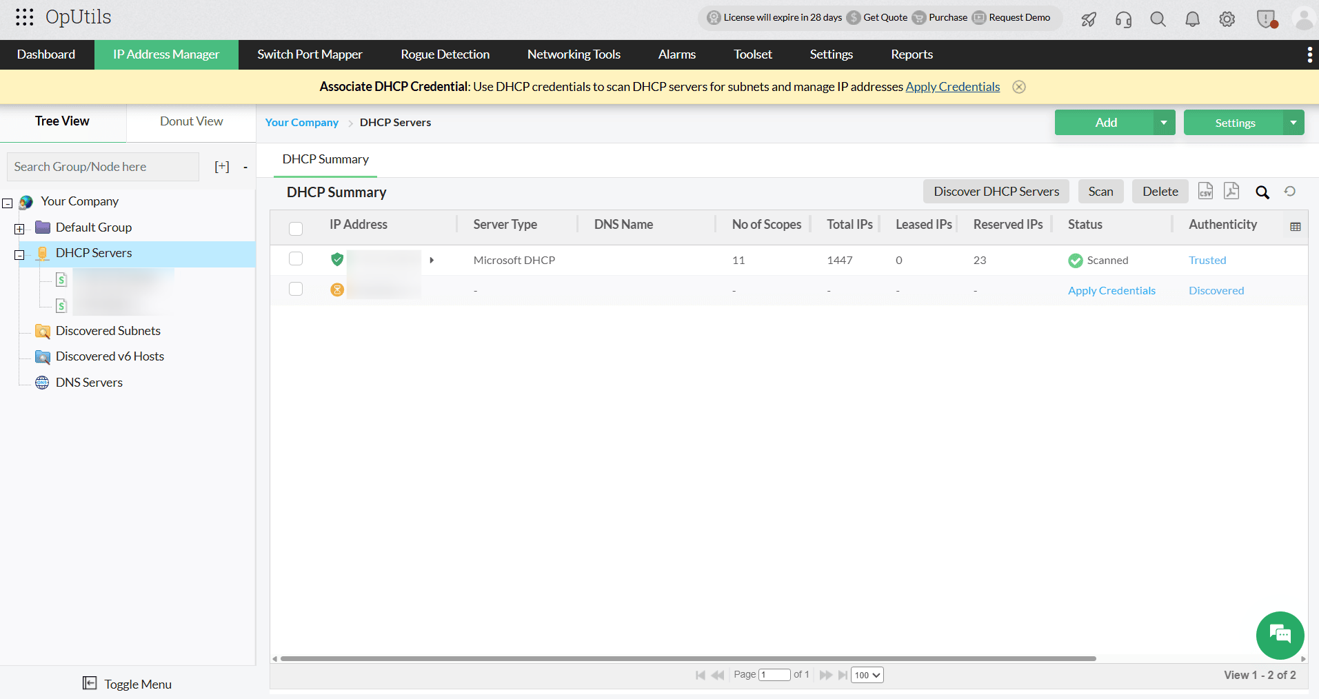 Rogue DHCP Discovery - ManageEngine OpUtils