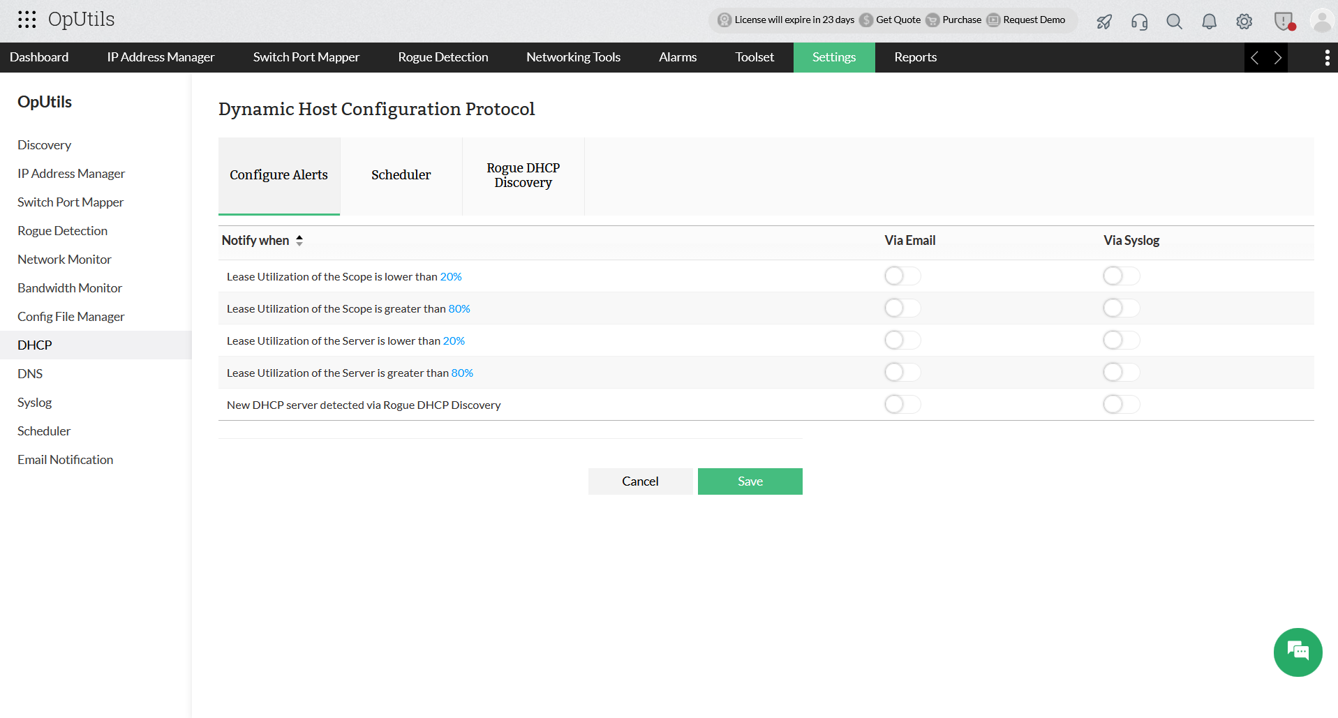 Rogue DHCP Discovery - ManageEngine OpUtils