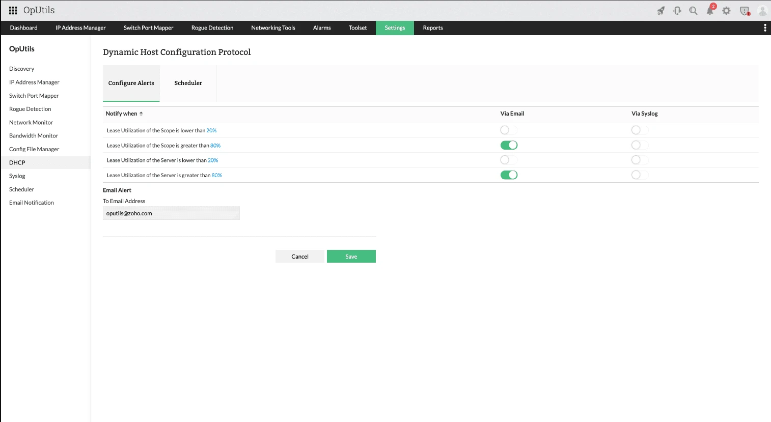 Server-level utilization alerts