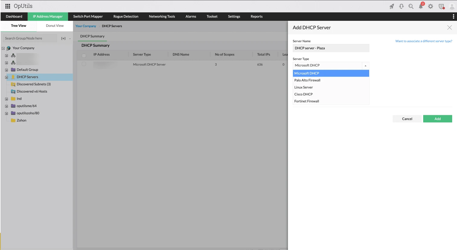Centralized DHCP scope monitoring and management