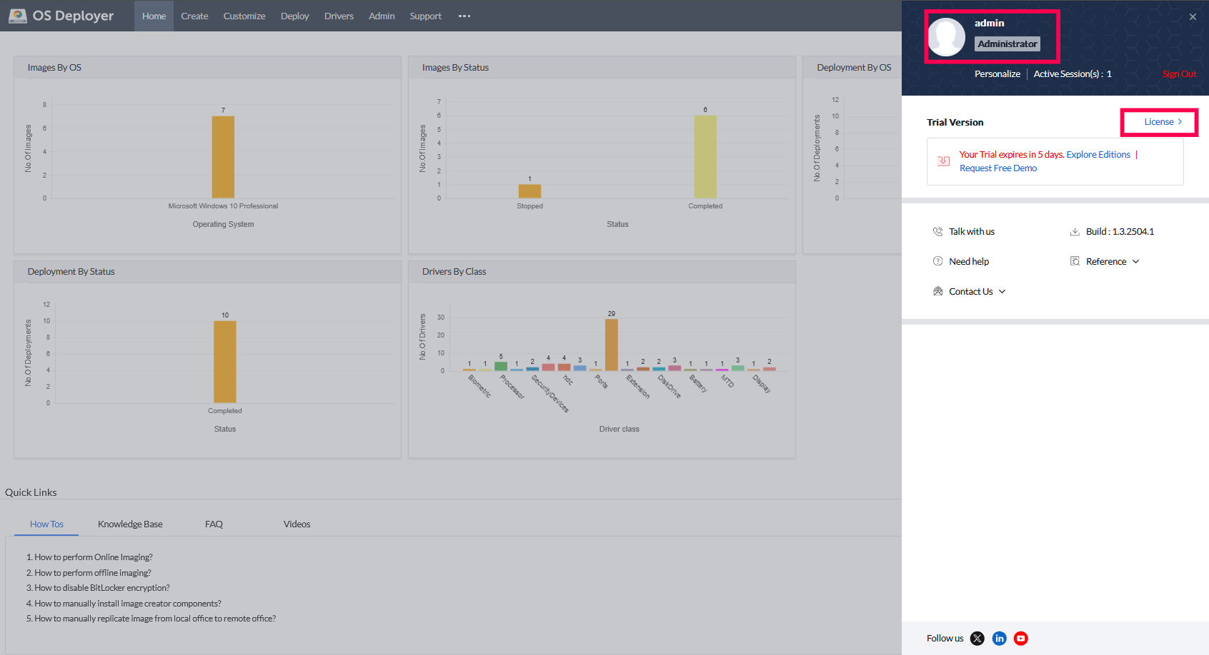 OS Deployer license management page 1
