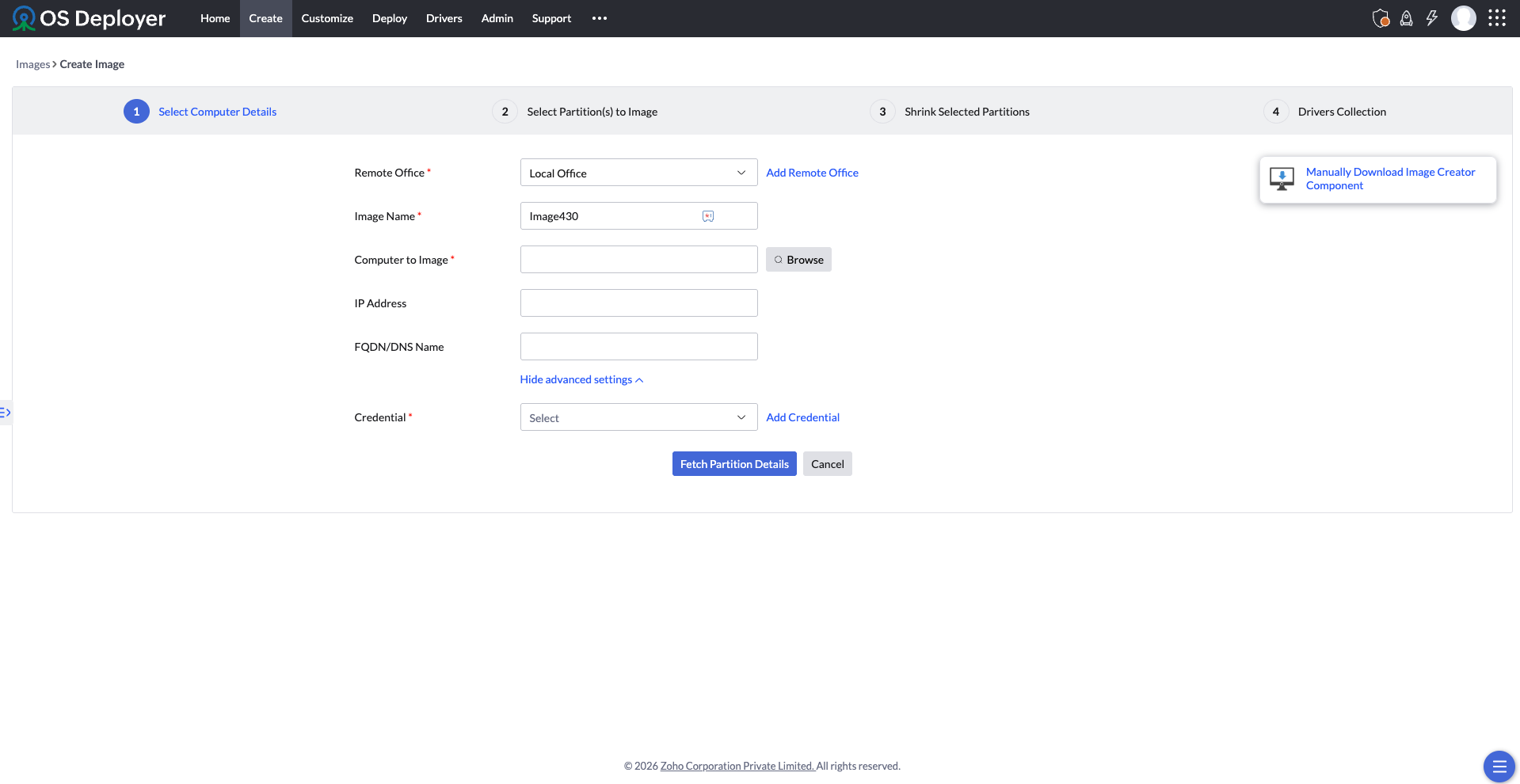 Specify computer details for imaging