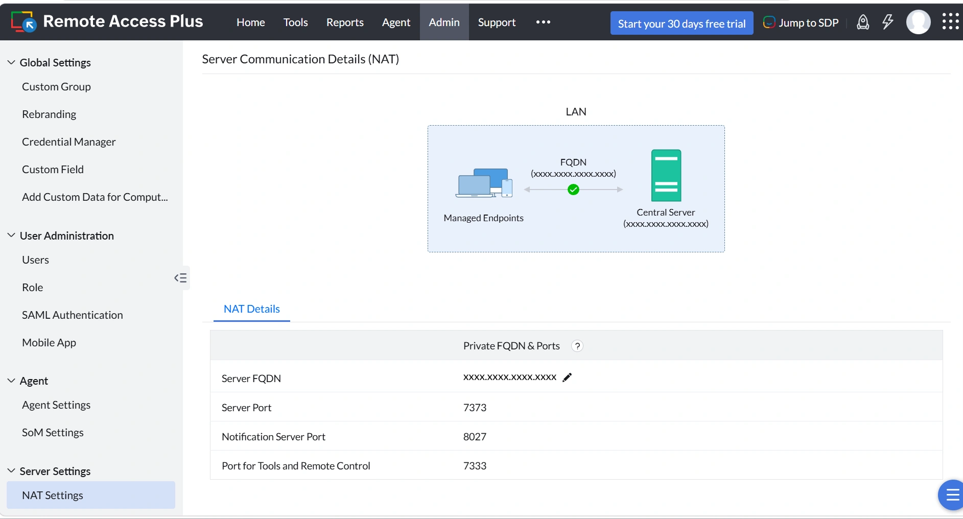 Endpoint Central Secure Gateway Server NAT Settings