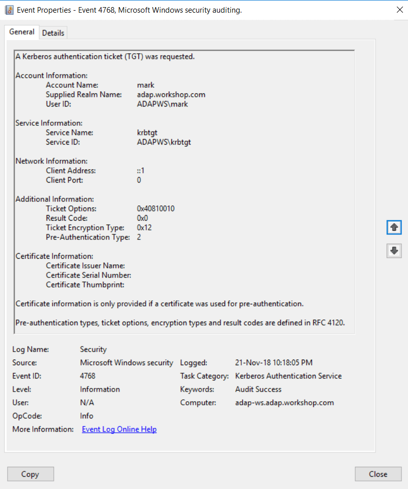 H&auml;ndelse-ID 4768 &ndash; Fliken Allm&auml;nt under H&auml;ndelseegenskaper.