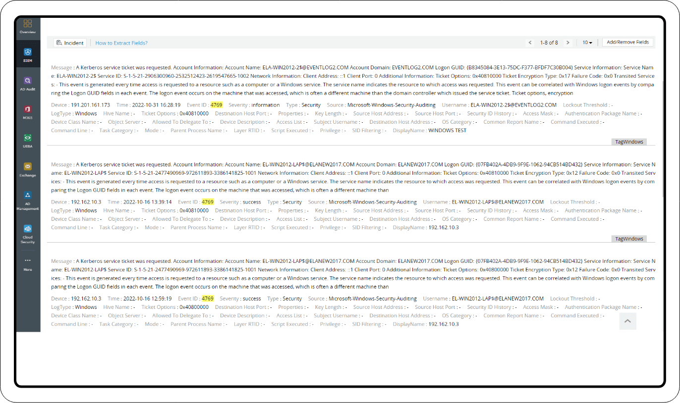 Investigation through log search