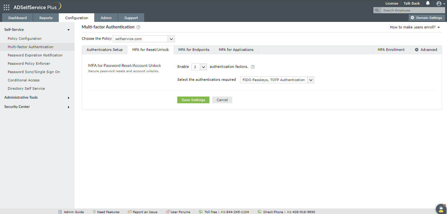 Configuring MFA to secure self-service password resets using ADSelfService Plus