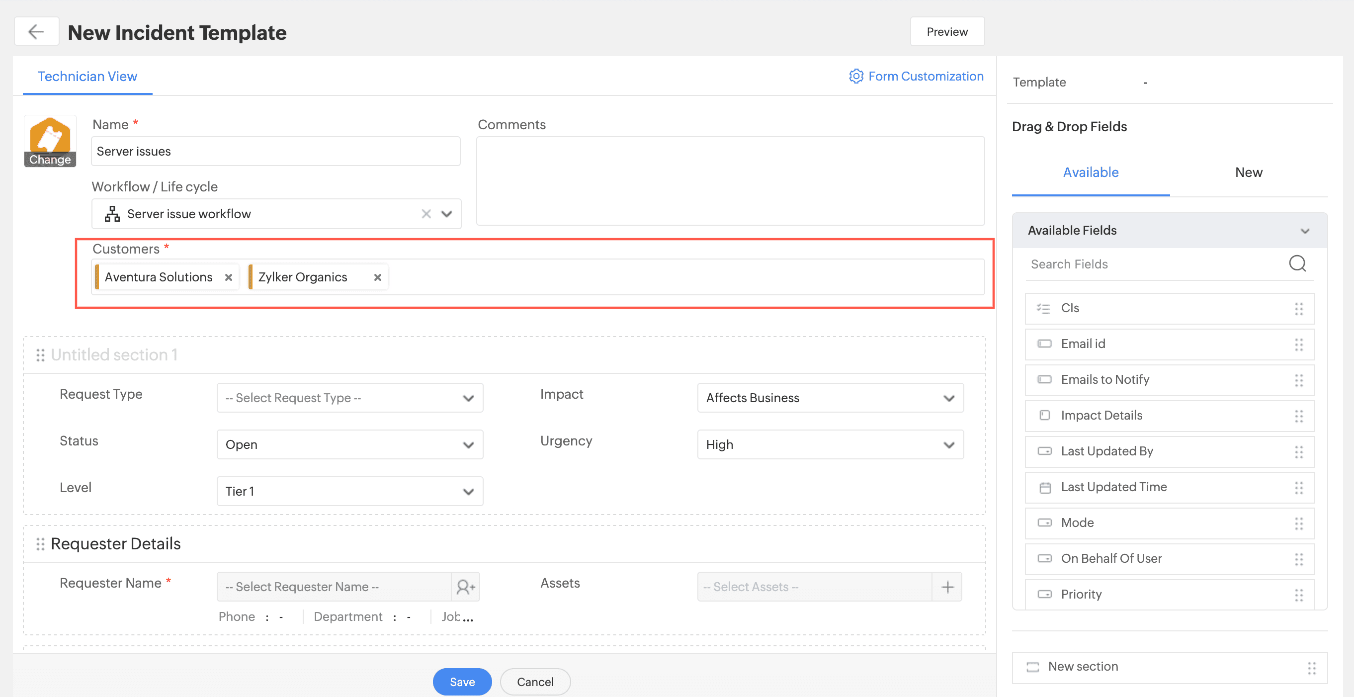 Request Template Customer Association
