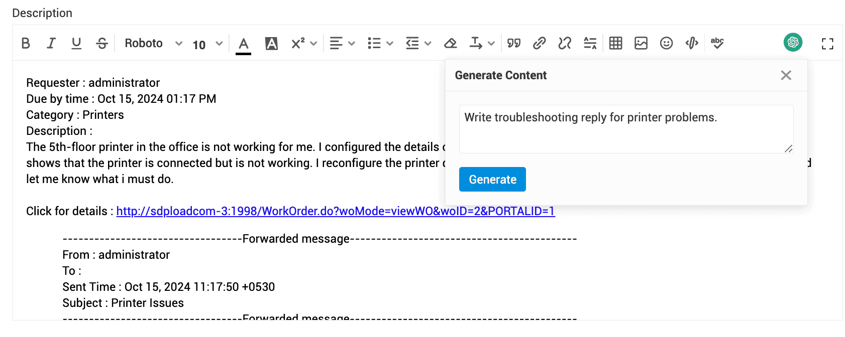 ChatGPT reply assistant using Zia AI