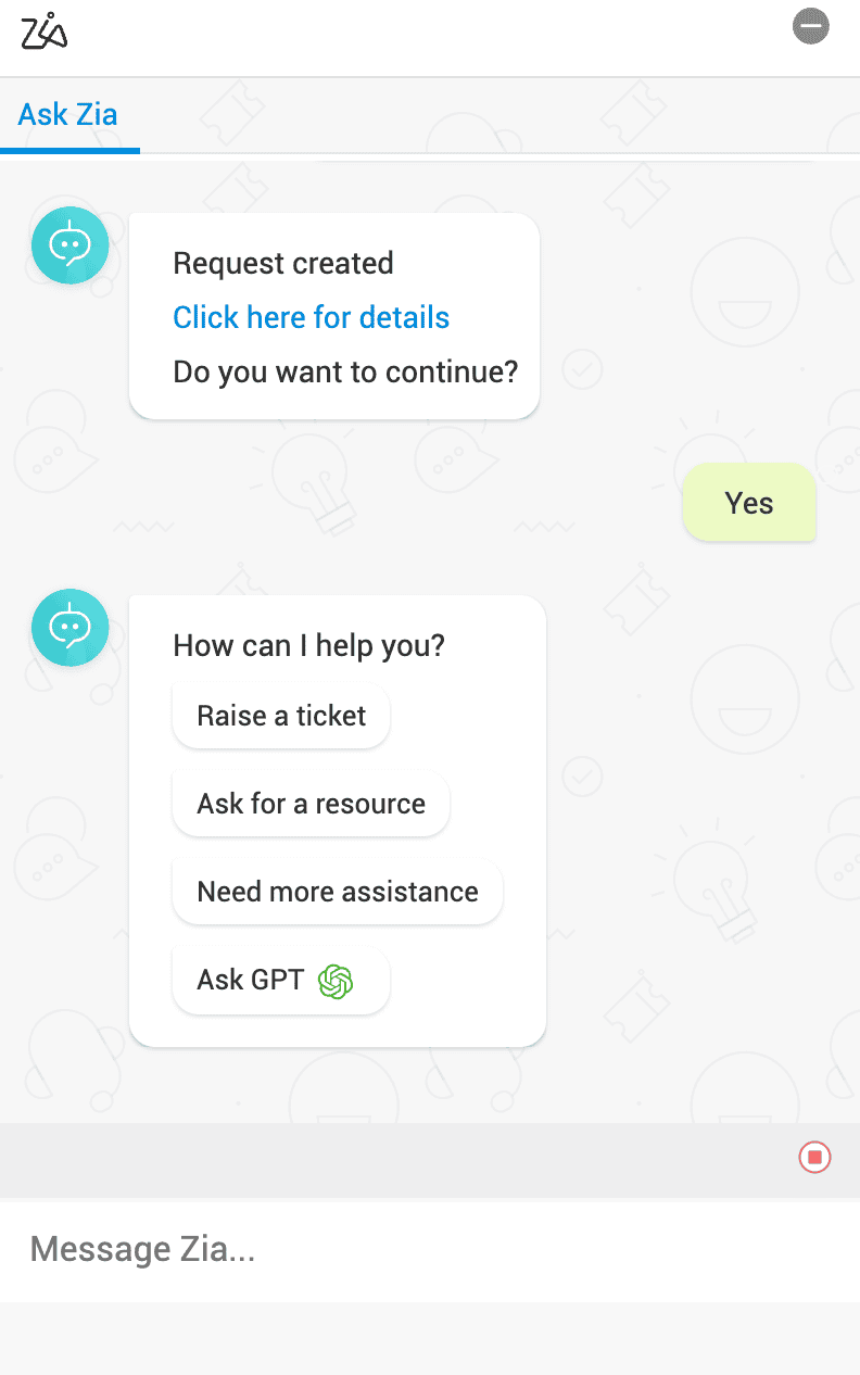 GenAI-powered Zia Bot with ChatGPT integration